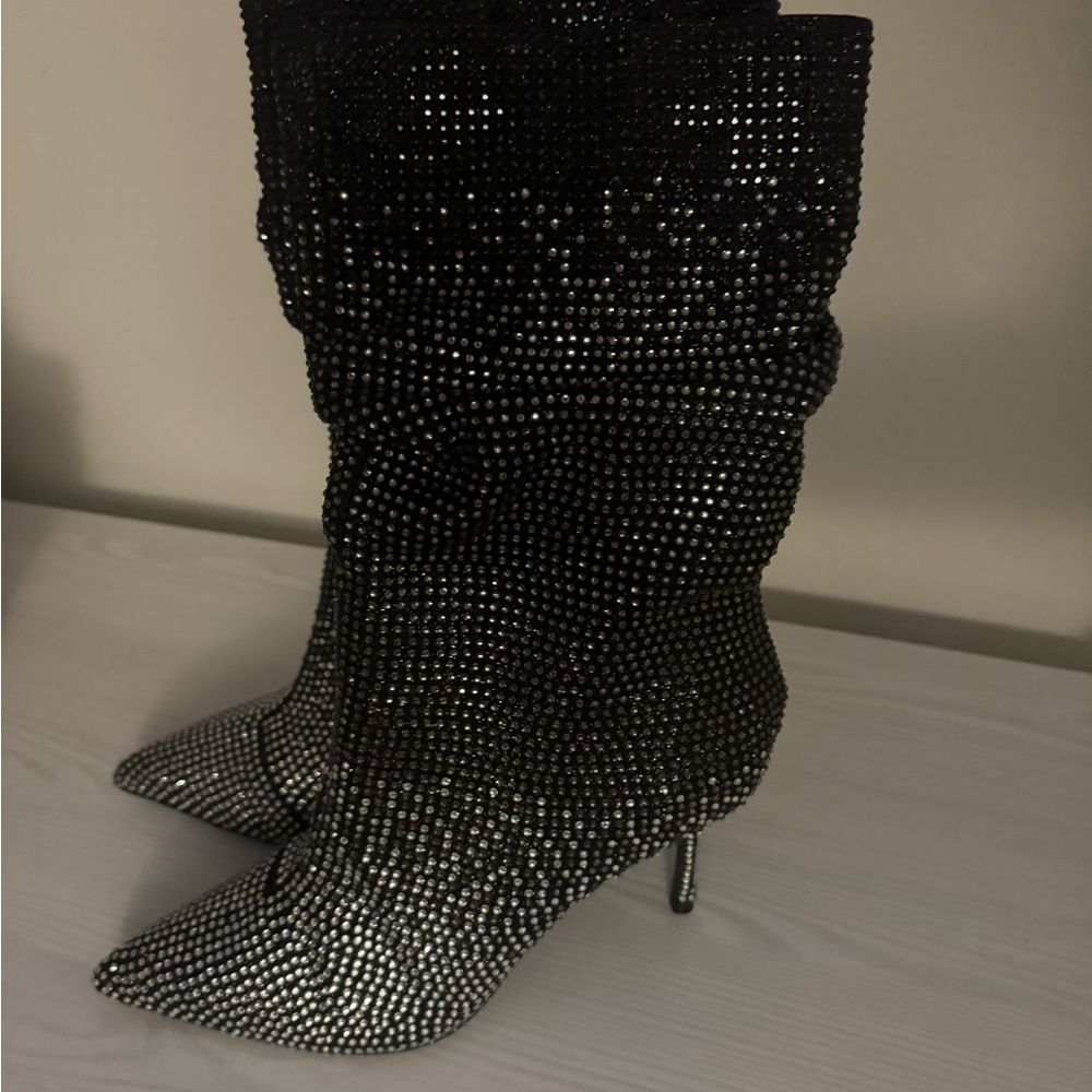 Thalia Sodi Glittering Black and Silver Heeled Boots